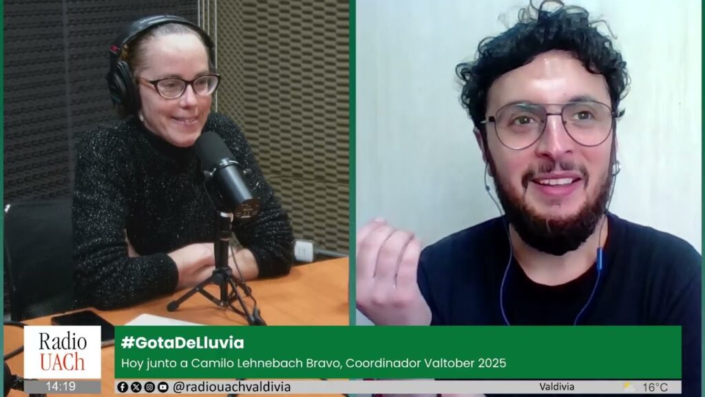 Cecilia Lagos y Camilo Lenevatch Bravo en entrevista de Gota de Lluvia, Radio UACh, sobre el desafío creativo Valtover 2025 en Valdivia.